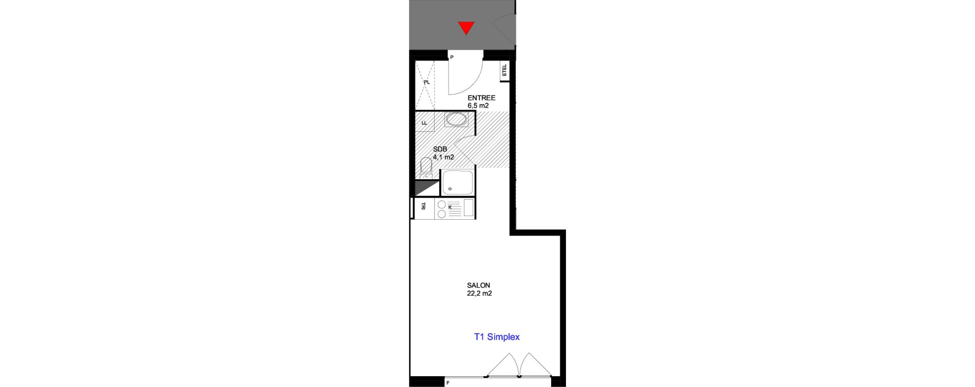 Appartement T1 de 32,80 m2 &agrave; Cergy Les doux &eacute;pis
