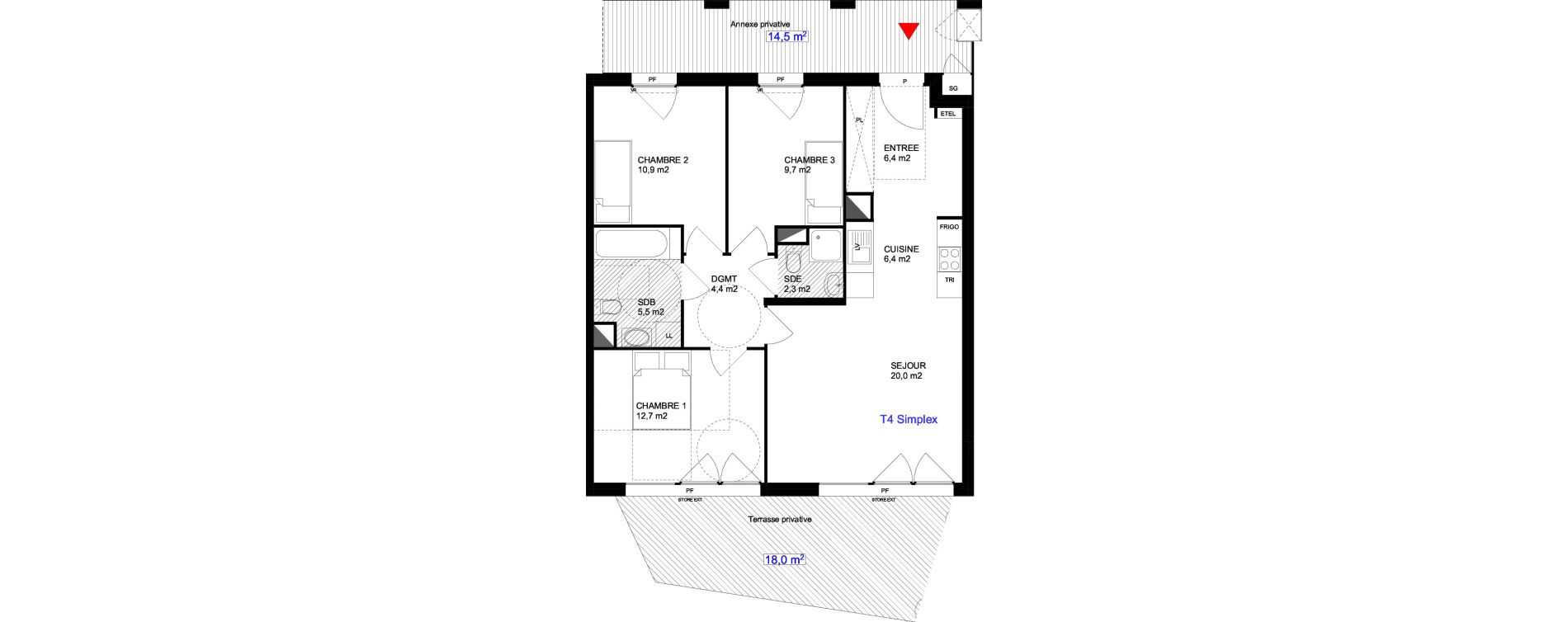 Appartement T4 de 78,30 m2 &agrave; Cergy Les doux &eacute;pis