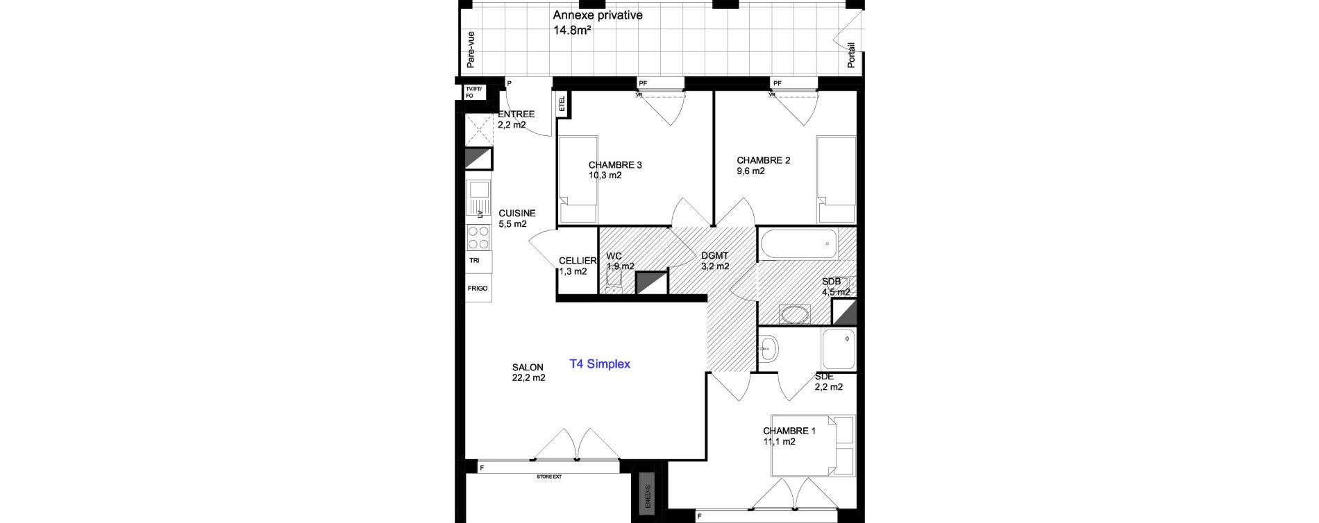Appartement T4 de 74,00 m2 &agrave; Cergy Les doux &eacute;pis