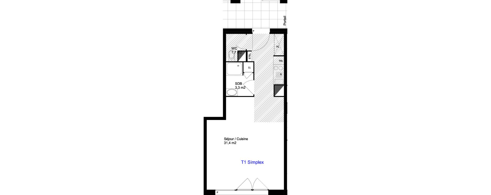 Appartement T1 de 36,40 m2 &agrave; Cergy Les doux &eacute;pis