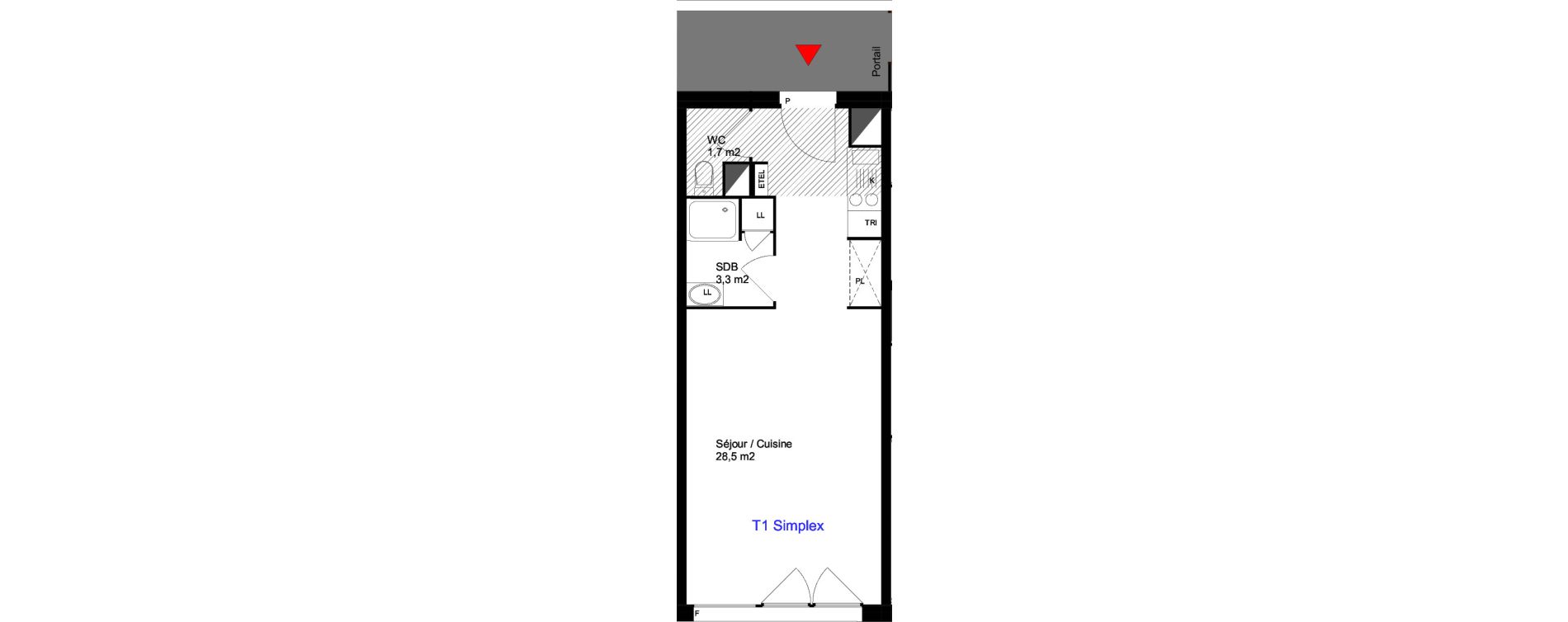 Appartement T1 de 33,50 m2 &agrave; Cergy Les doux &eacute;pis
