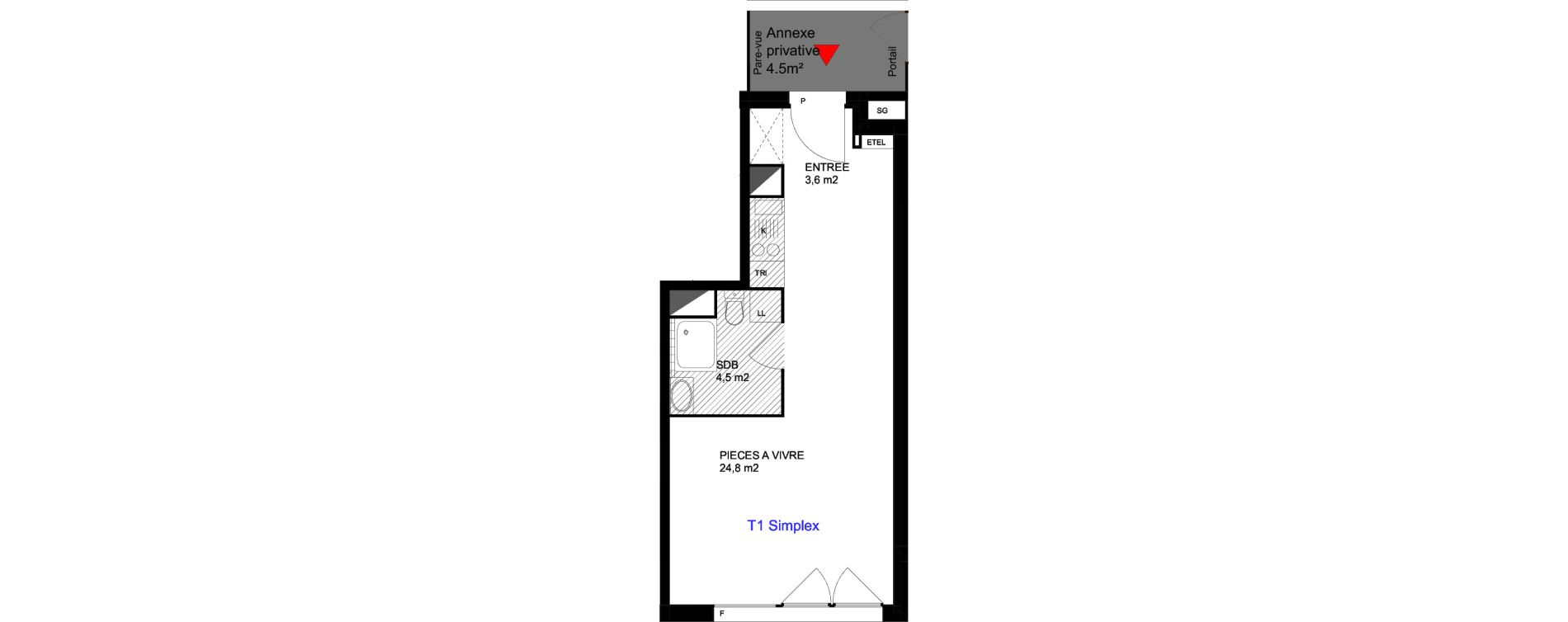 Appartement T1 de 32,90 m2 &agrave; Cergy Les doux &eacute;pis
