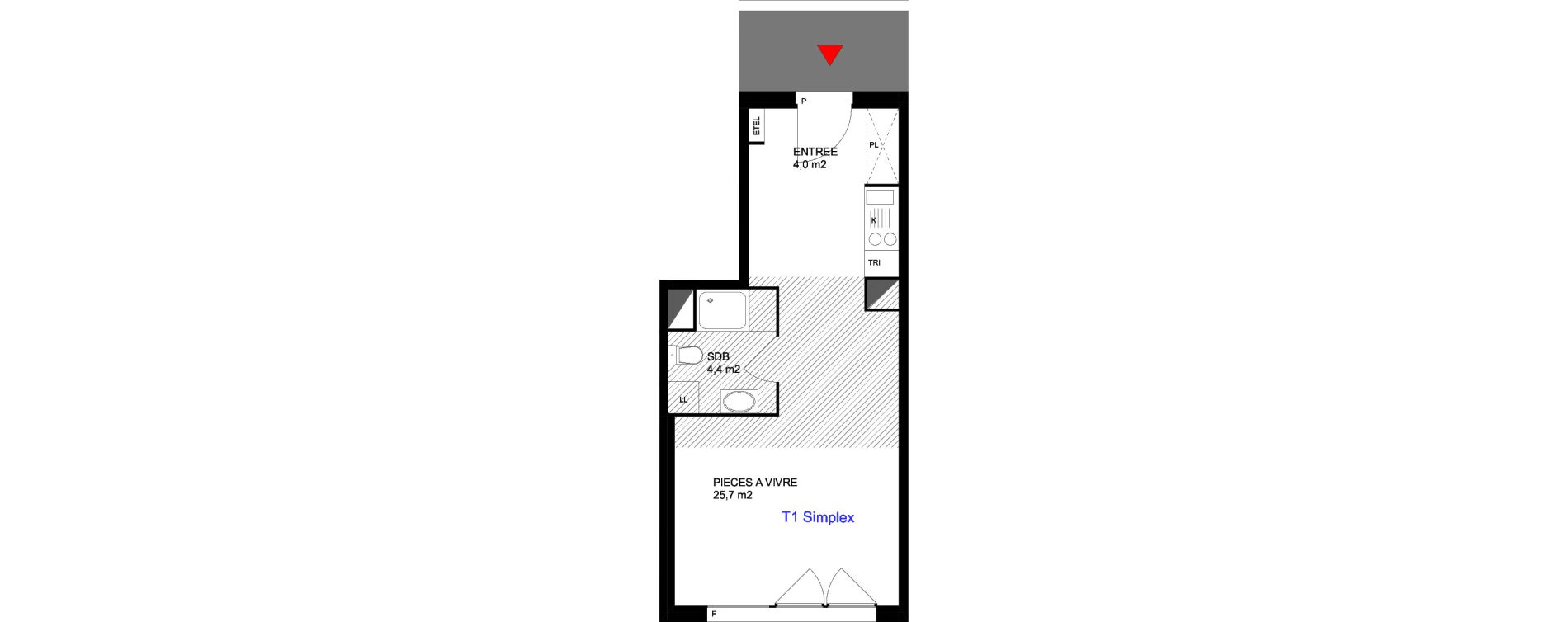 Appartement T1 de 34,10 m2 &agrave; Cergy Les doux &eacute;pis