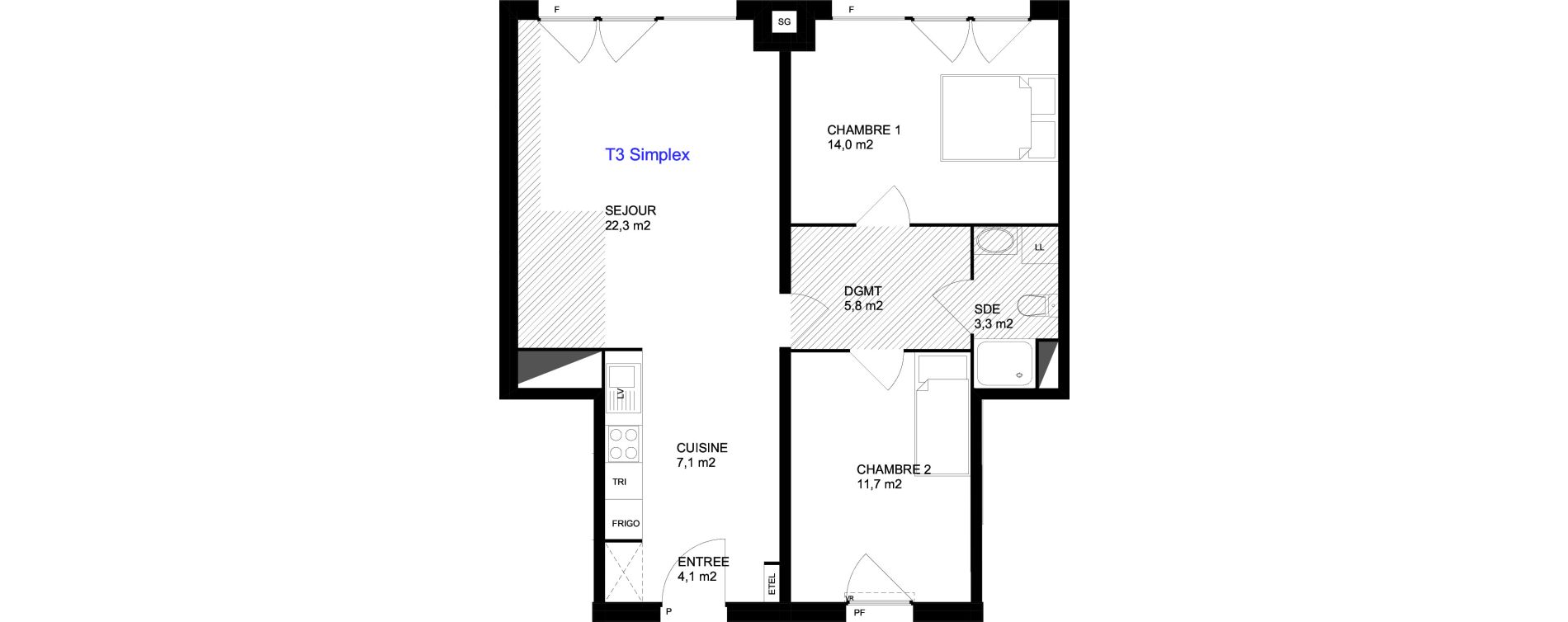 Appartement T3 de 68,30 m2 &agrave; Cergy Les doux &eacute;pis