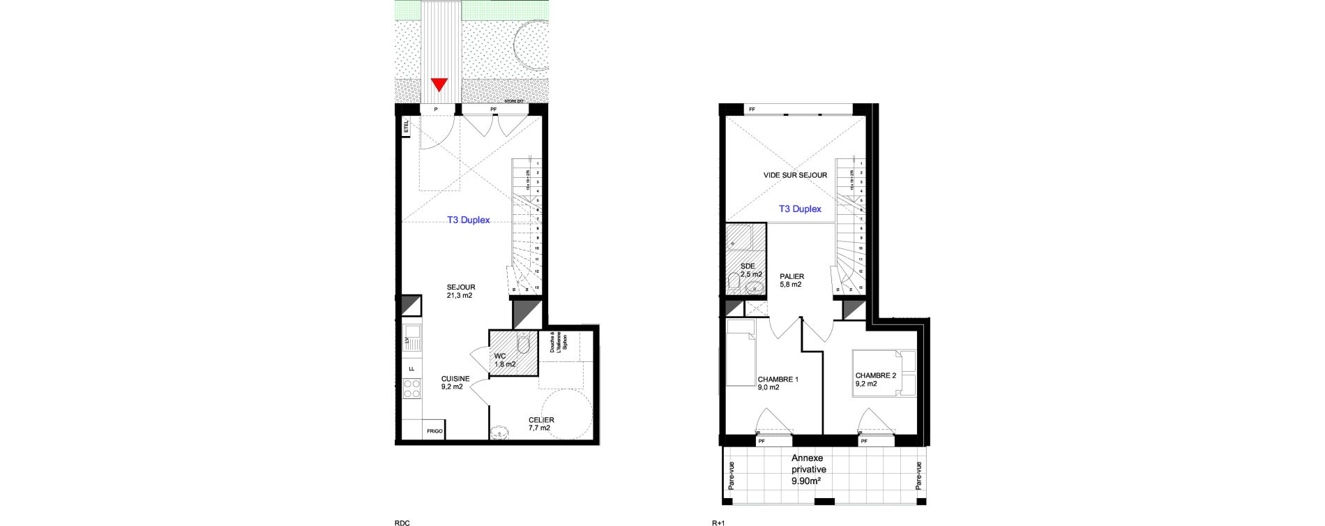 Duplex T3 de 66,50 m2 &agrave; Cergy Les doux &eacute;pis