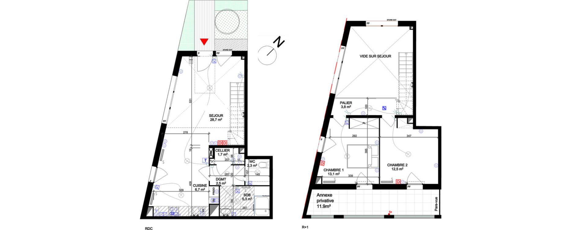 Duplex T3 de 76,60 m2 &agrave; Cergy Les doux &eacute;pis
