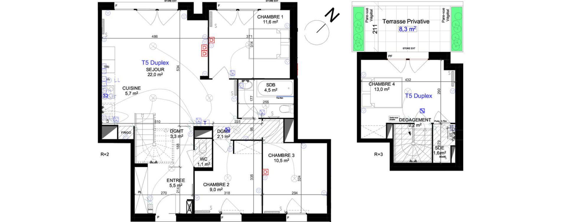 Duplex T5 de 90,10 m2 &agrave; Cergy Les doux &eacute;pis