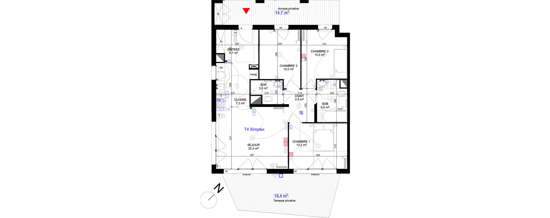 Appartement T4 de 79,40 m2 &agrave; Cergy Les doux &eacute;pis