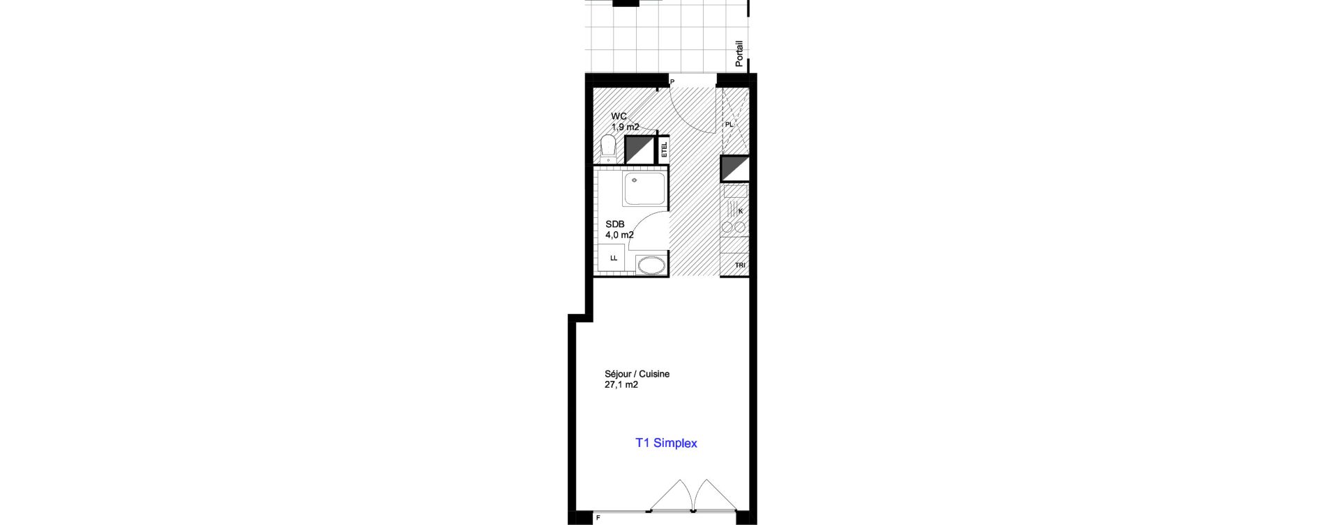 Appartement T1 de 33,00 m2 &agrave; Cergy Les doux &eacute;pis