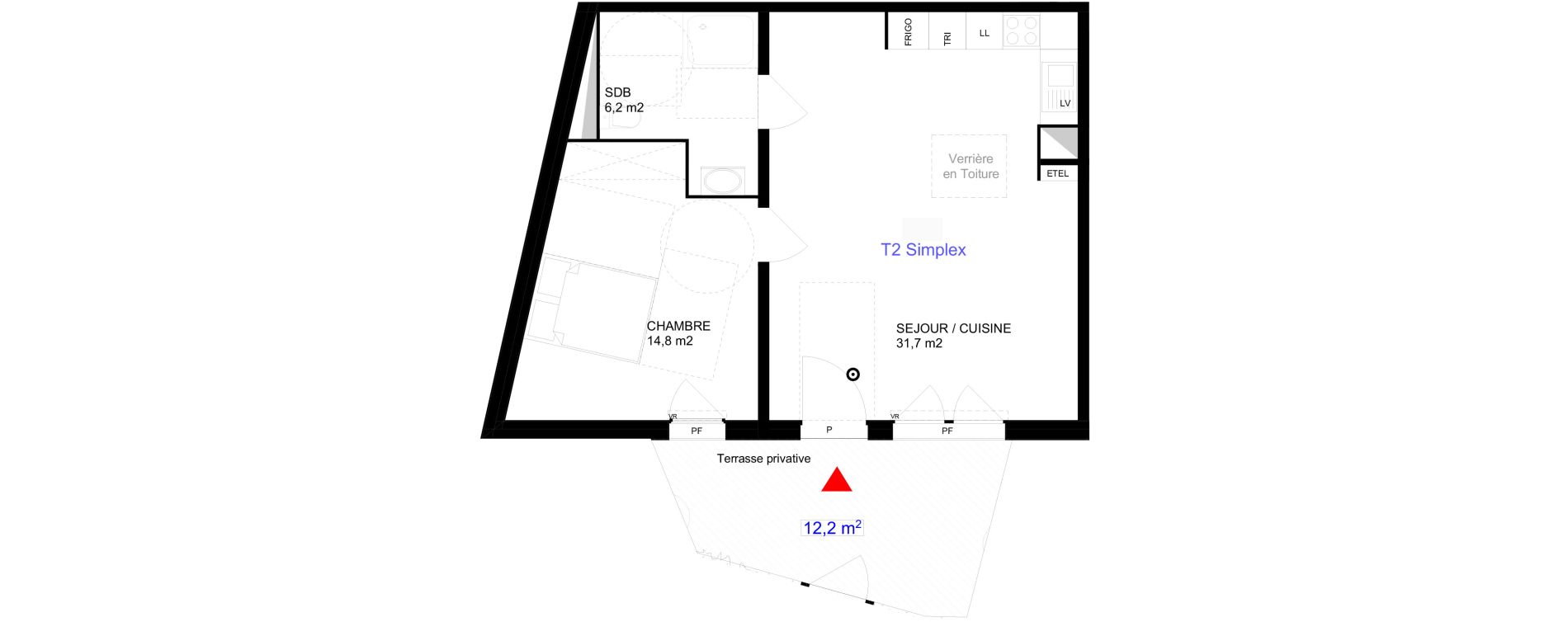 Appartement T2 de 52,70 m2 &agrave; Cergy Les doux &eacute;pis