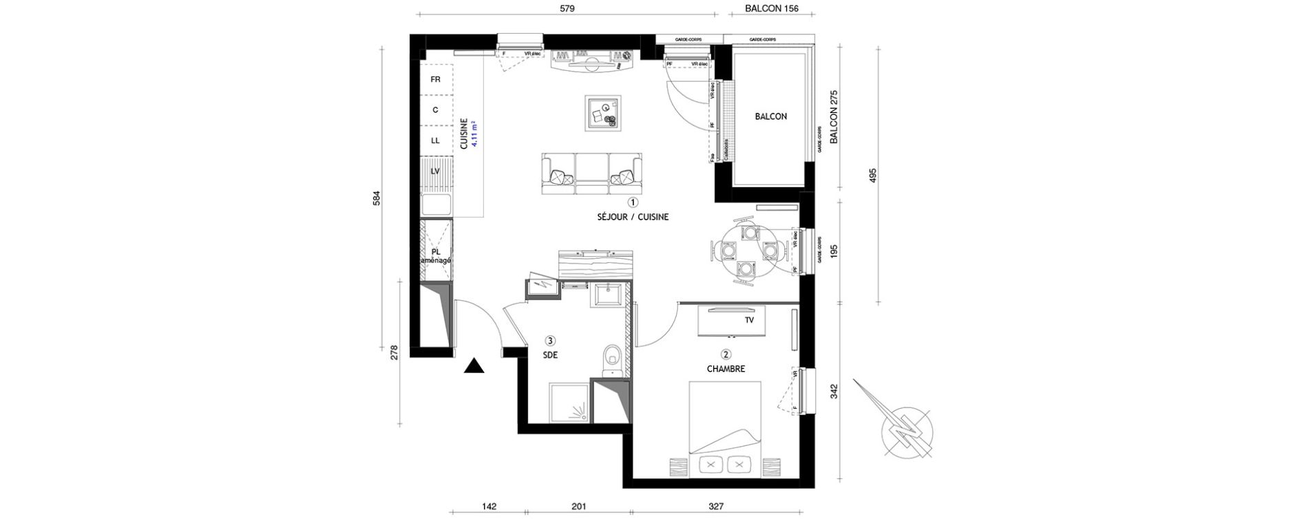 Appartement T2 de 47,40 m2 &agrave; Cergy Coteaux