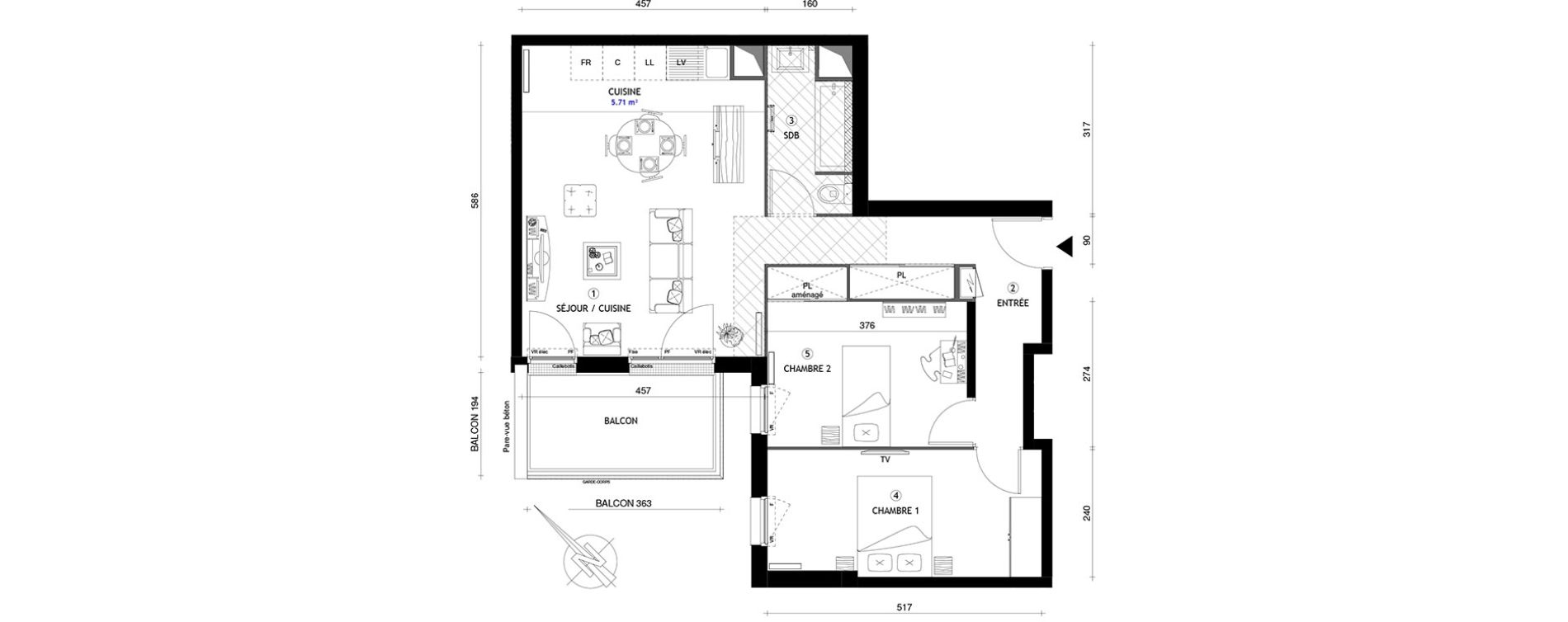 Appartement T3 de 64,10 m2 &agrave; Cergy Coteaux