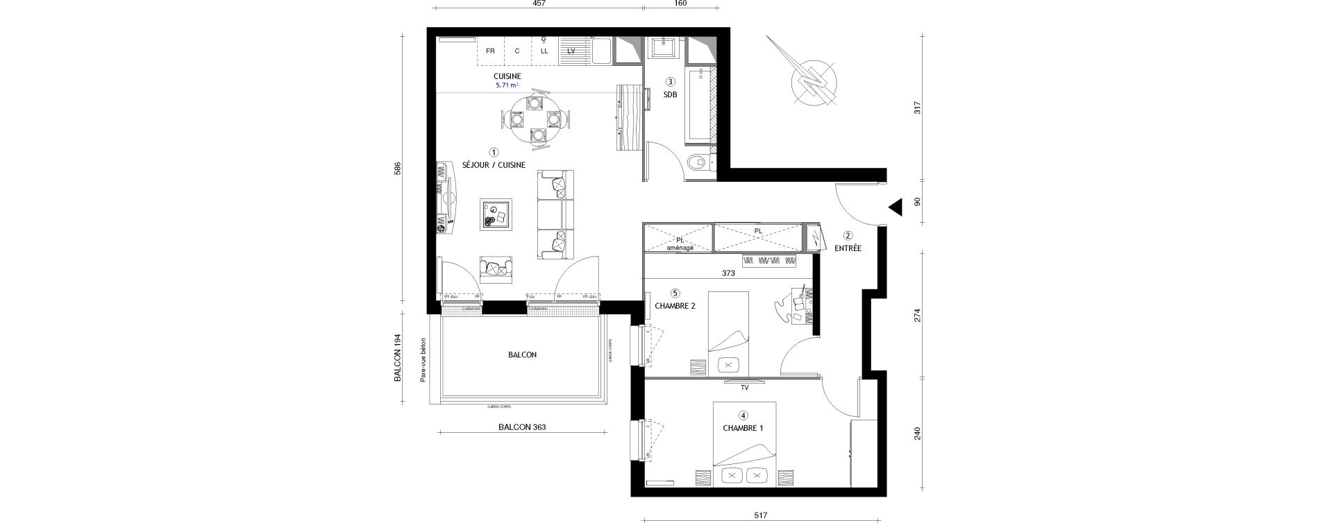Appartement T3 de 64,30 m2 &agrave; Cergy Coteaux