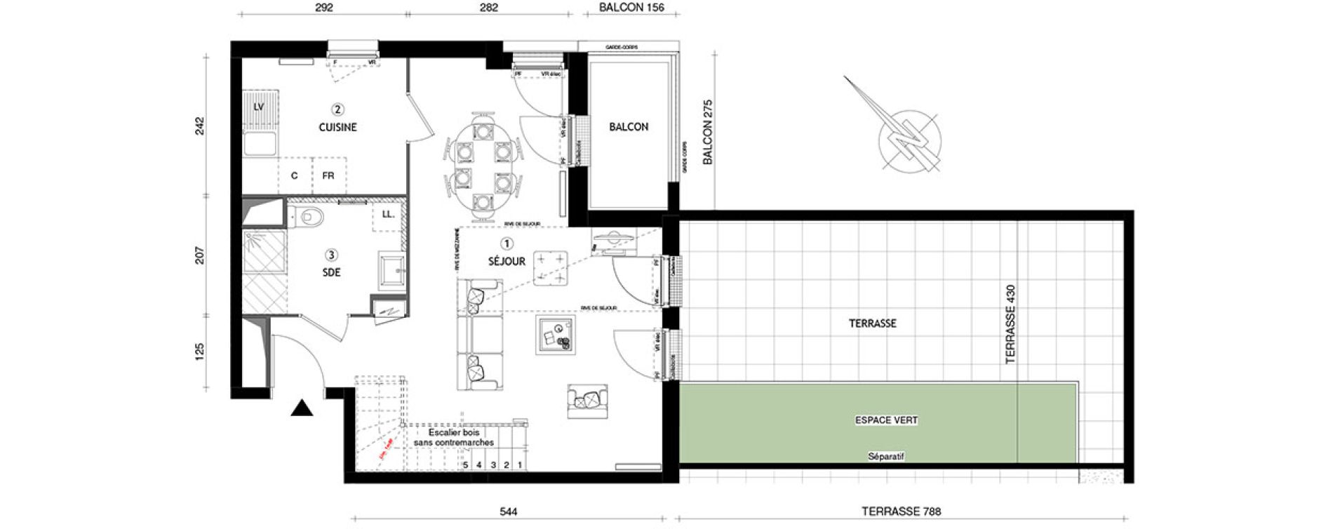 Duplex T4 de 81,90 m2 &agrave; Cergy Coteaux