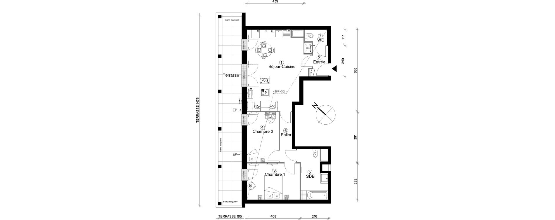 Appartement T3 de 65,66 m2 &agrave; Cergy Coteaux