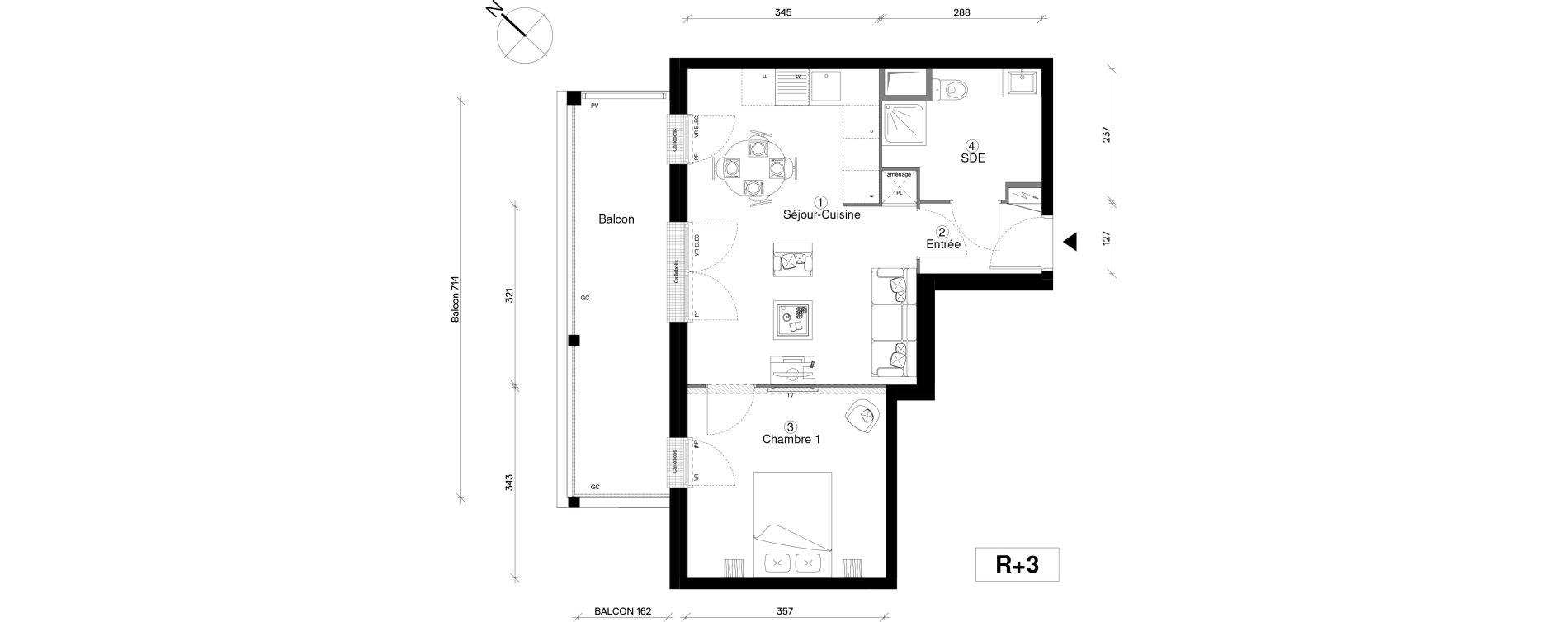 Appartement T2 de 42,88 m2 &agrave; Cergy Coteaux