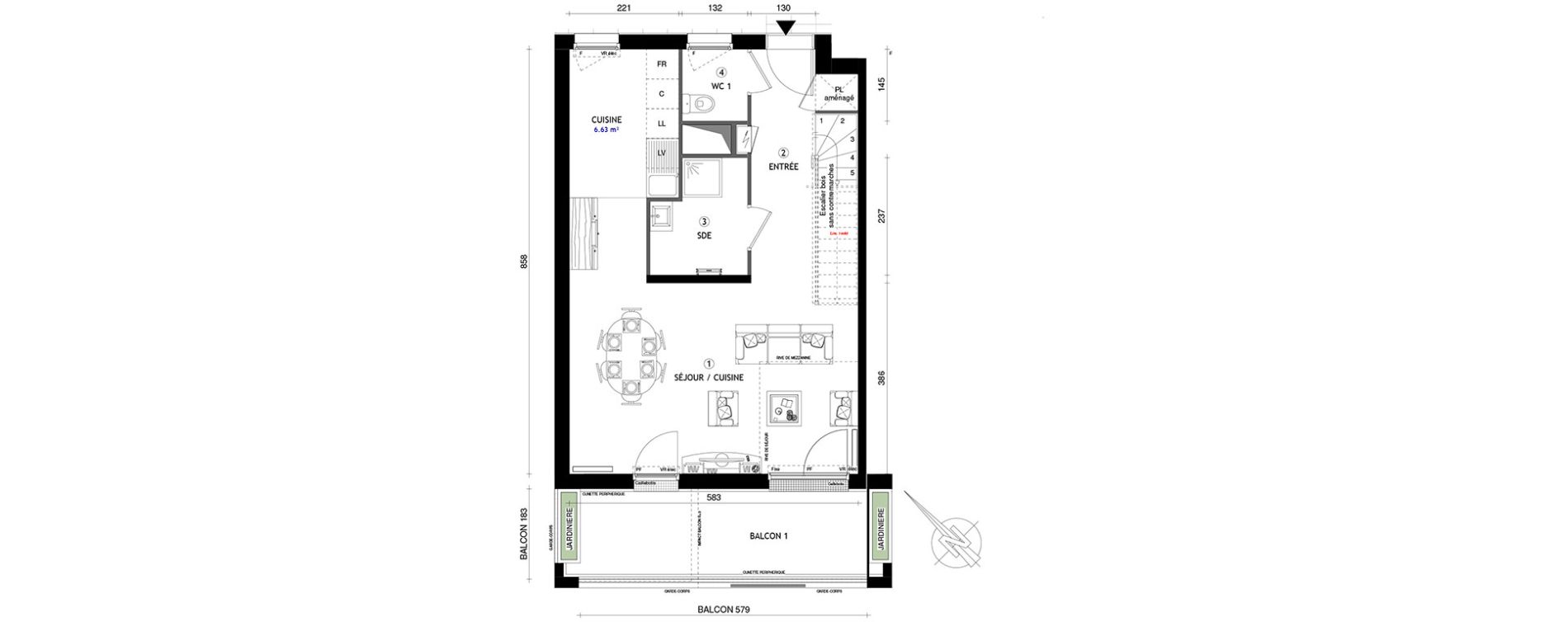 Duplex T4 de 85,30 m2 &agrave; Cergy Coteaux