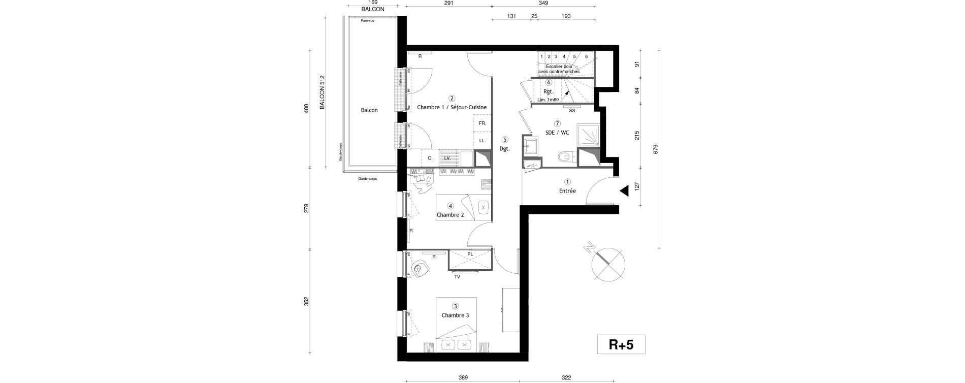 Duplex T5 de 89,40 m2 &agrave; Cergy Coteaux