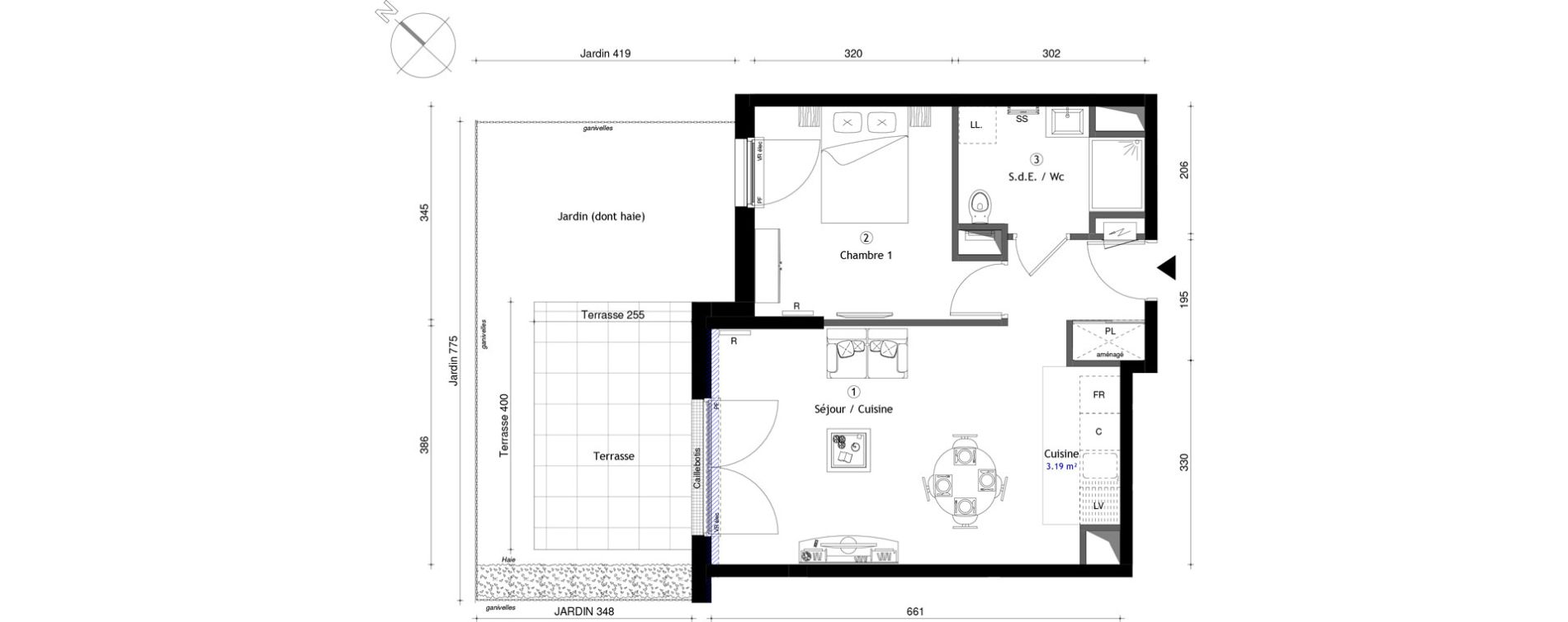 Appartement T2 de 45,30 m2 &agrave; Cergy Coteaux
