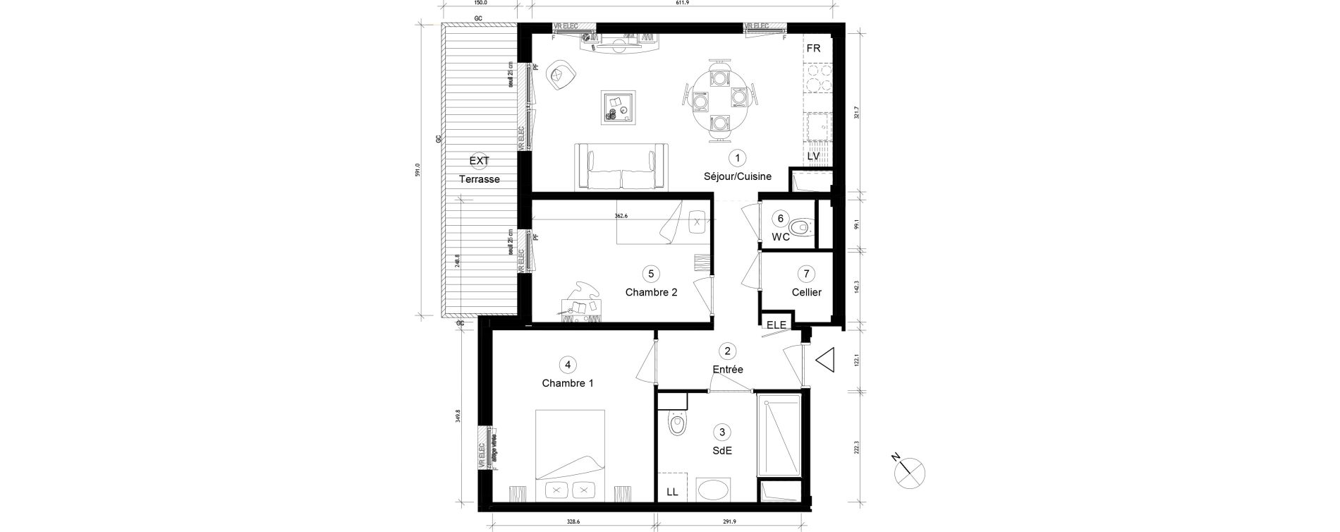 Appartement T3 de 54,96 m2 &agrave; Cergy Coteaux