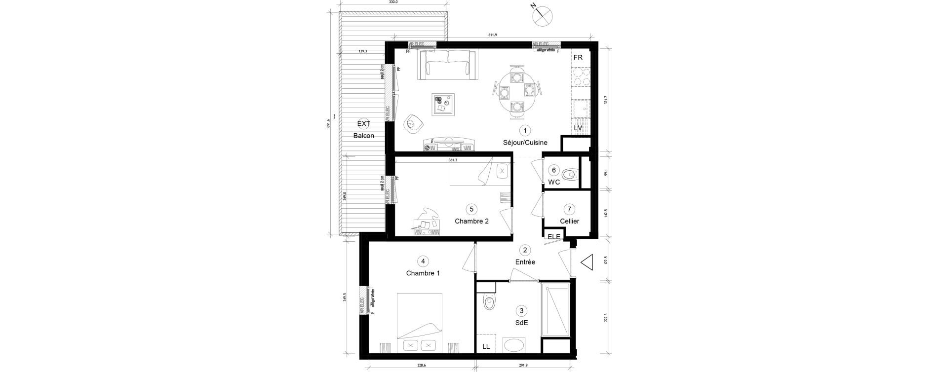 Appartement T3 de 54,70 m2 &agrave; Cergy Coteaux