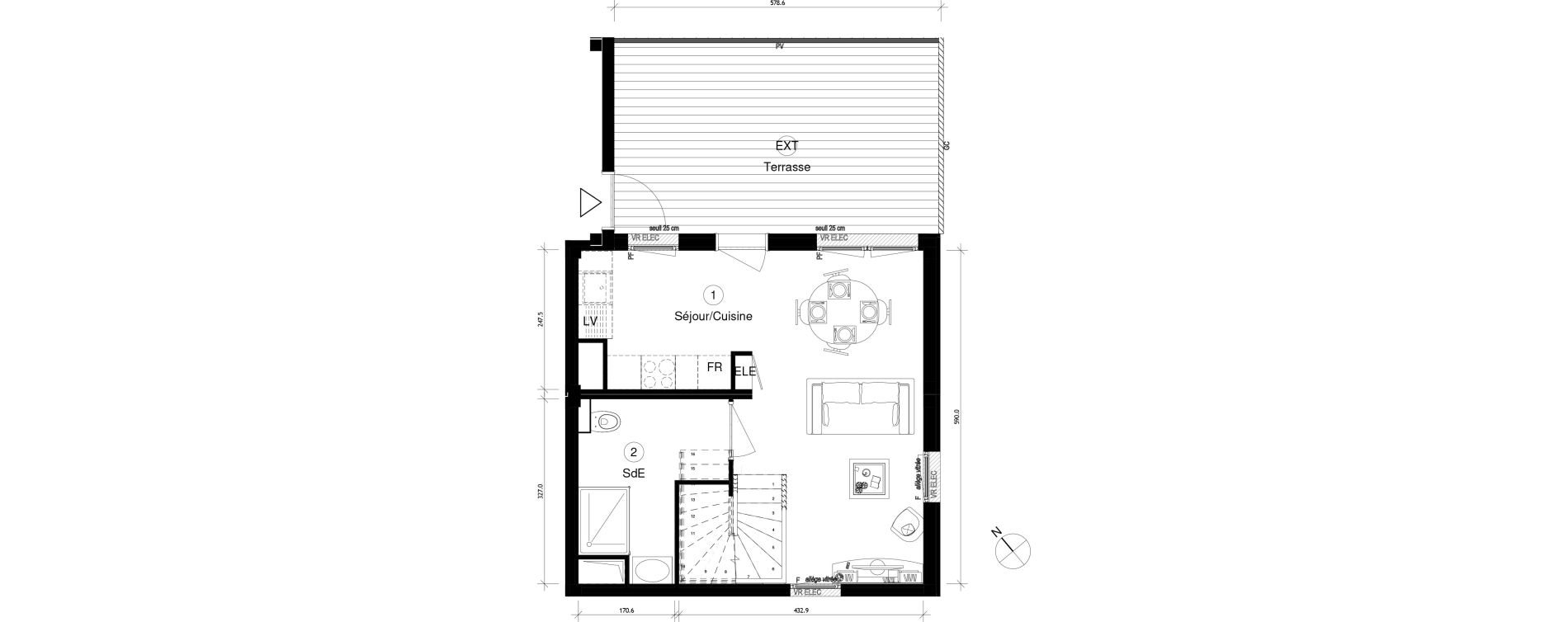 Duplex T3 de 61,02 m2 &agrave; Cergy Coteaux