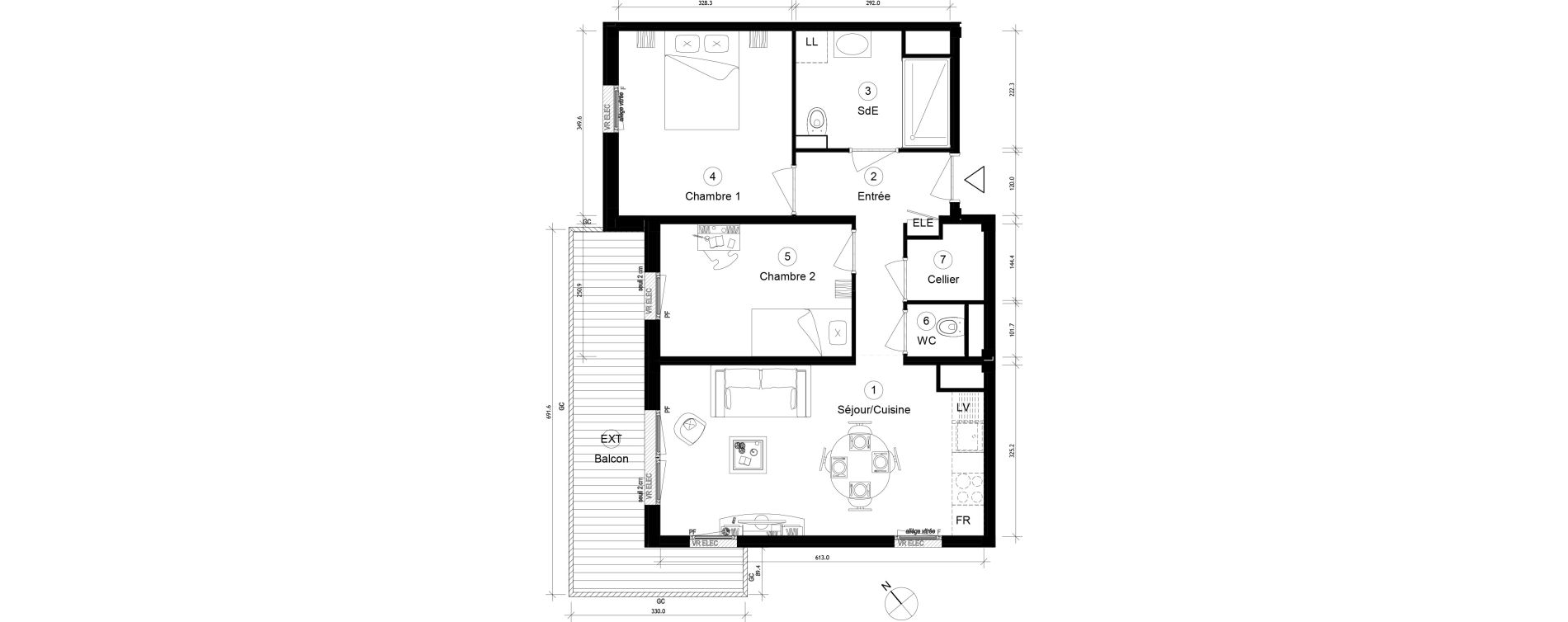 Appartement T3 de 55,07 m2 &agrave; Cergy Coteaux