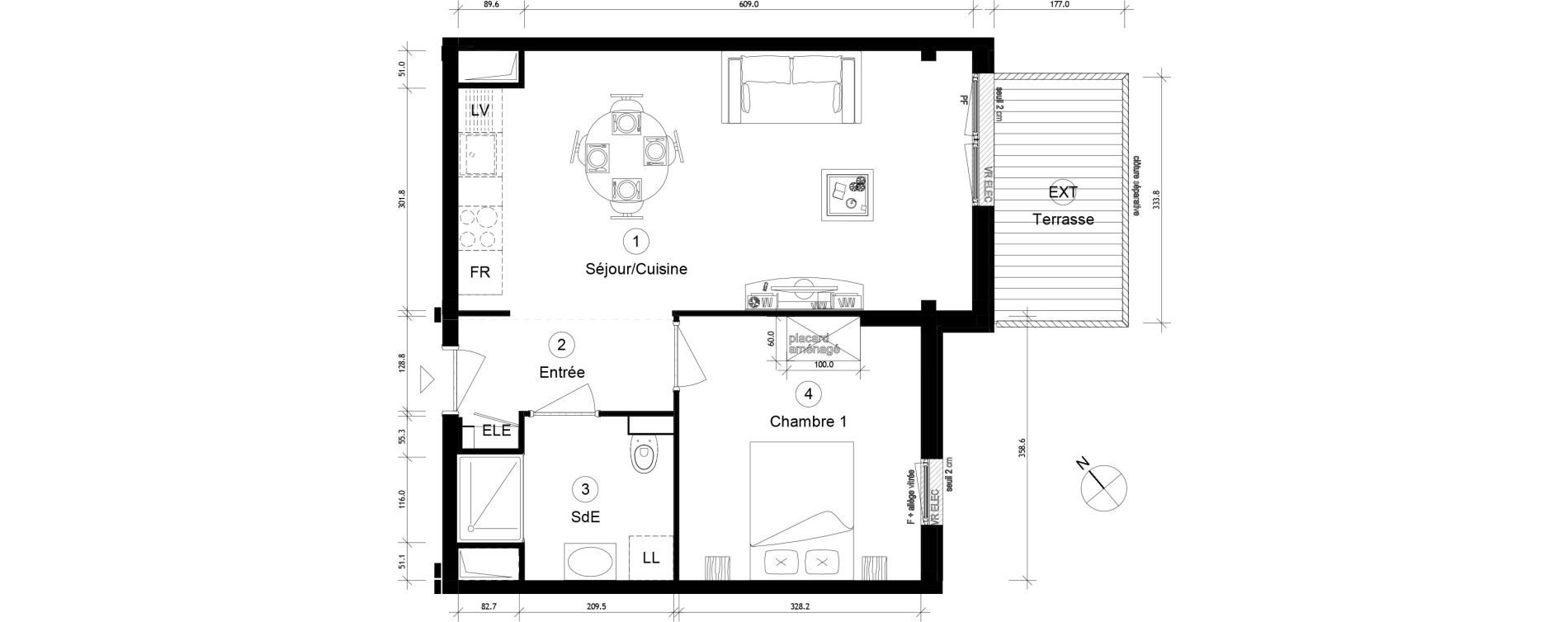 Appartement T2 de 45,41 m2 &agrave; Cergy Coteaux