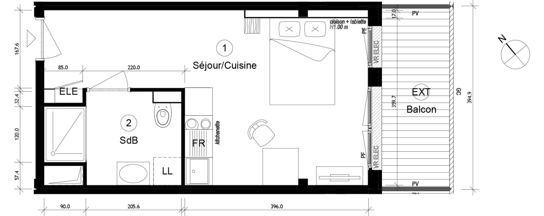 Appartement T1 de 25,11 m2 &agrave; Cergy Coteaux