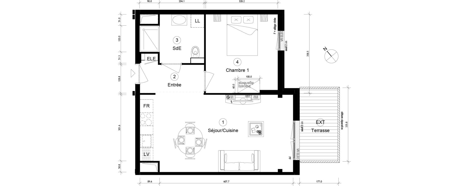 Appartement T2 de 45,38 m2 &agrave; Cergy Coteaux