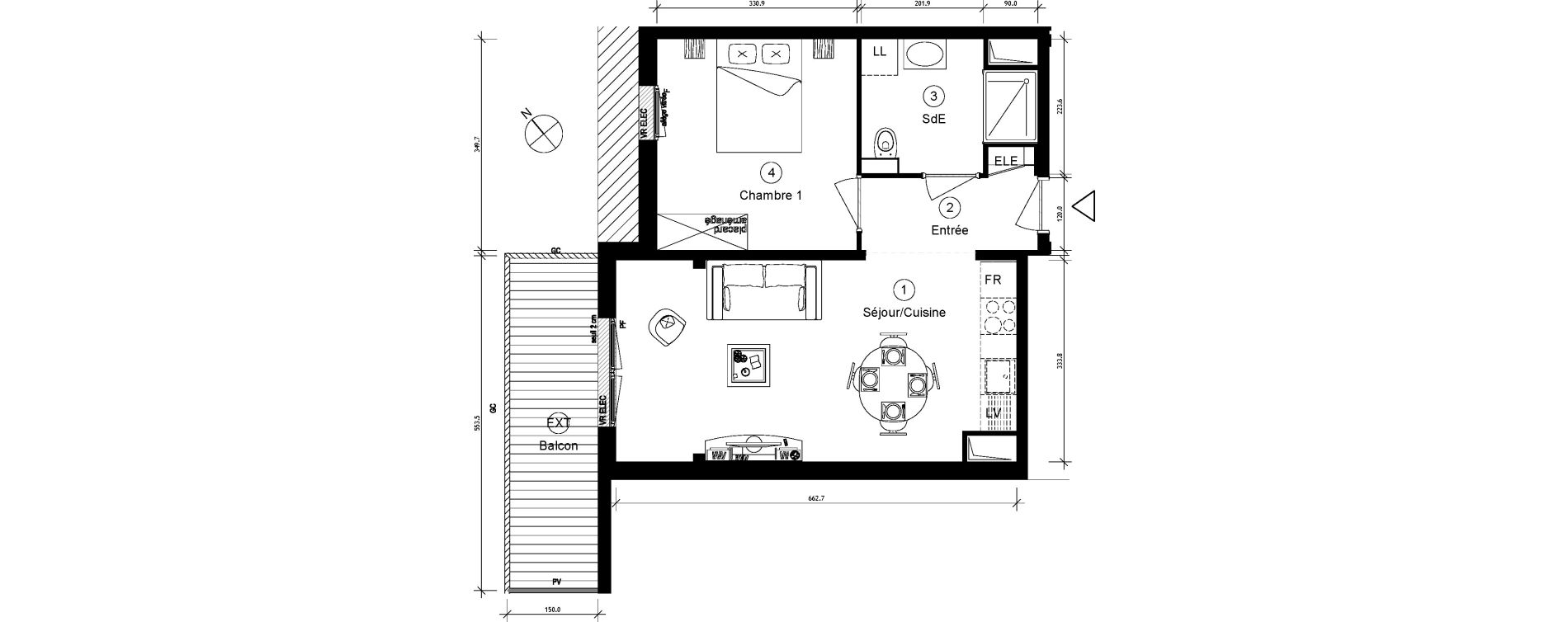 Appartement T2 de 42,81 m2 &agrave; Cergy Coteaux