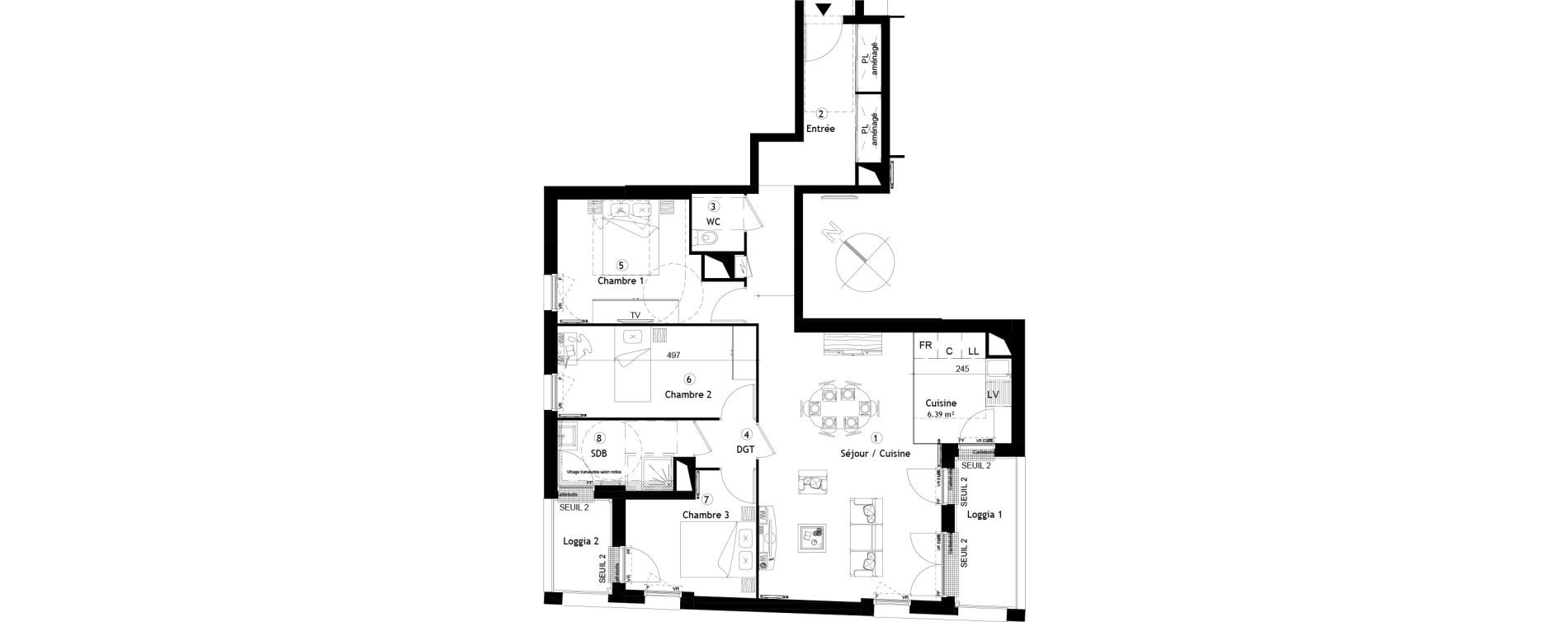 Appartement T4 de 89,30 m2 &agrave; Cergy Coteaux