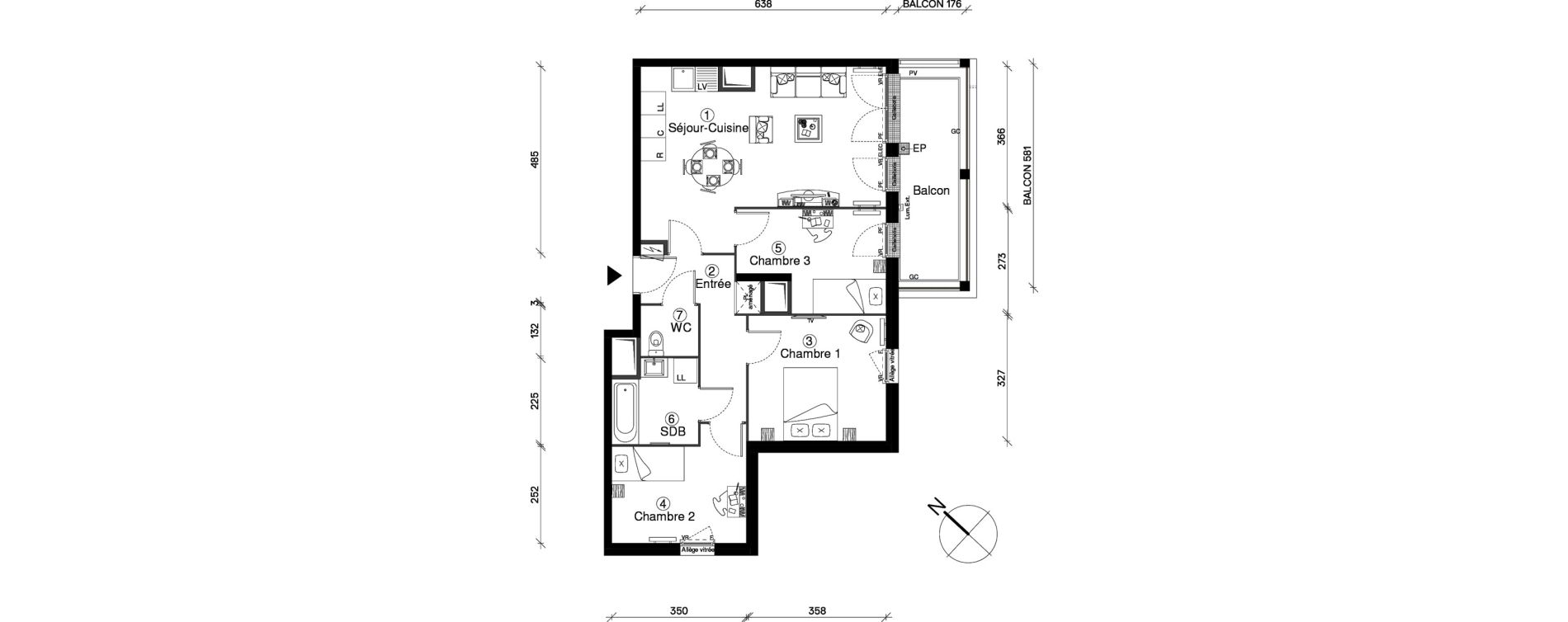 Appartement T4 de 69,63 m2 &agrave; Cergy Coteaux