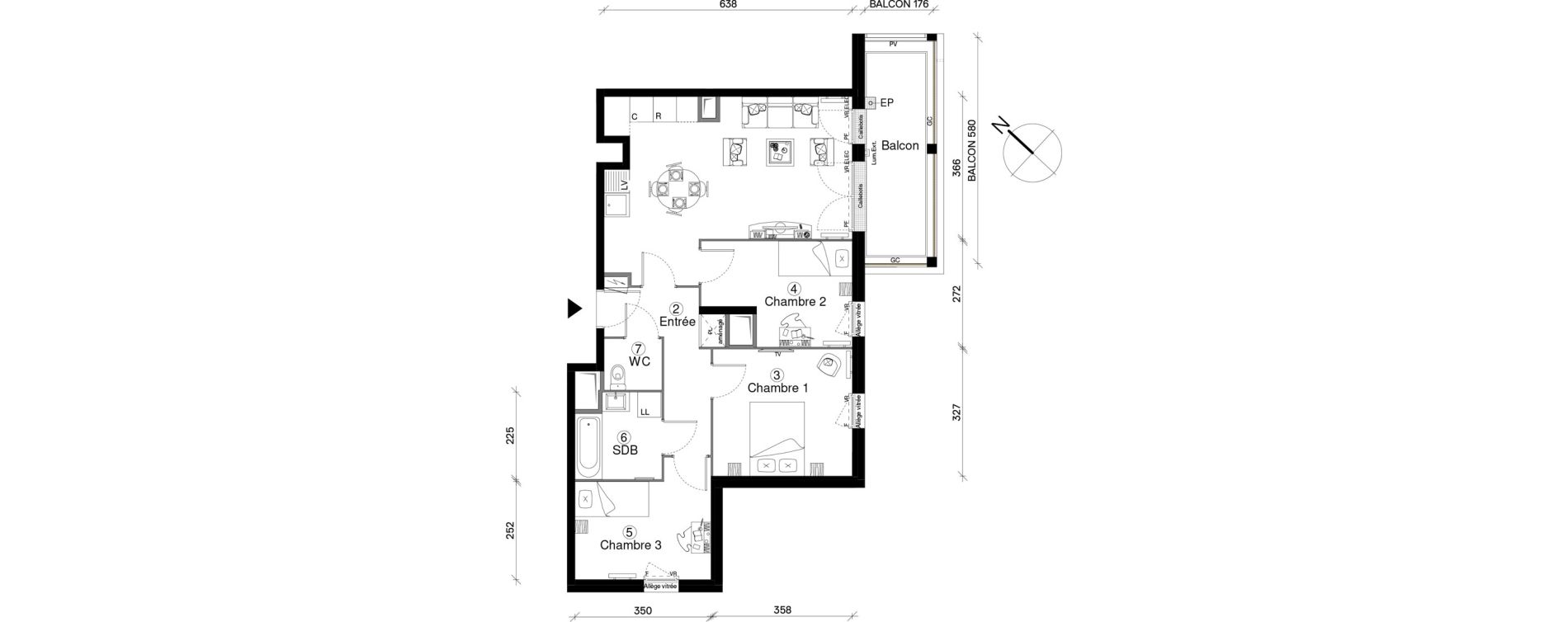 Appartement T4 de 69,32 m2 &agrave; Cergy Coteaux