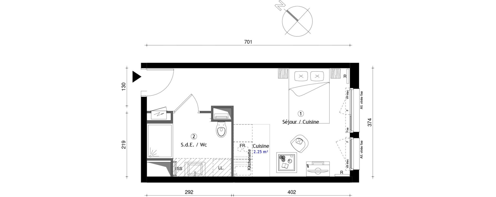 Appartement T1 de 24,60 m2 &agrave; Cergy Coteaux