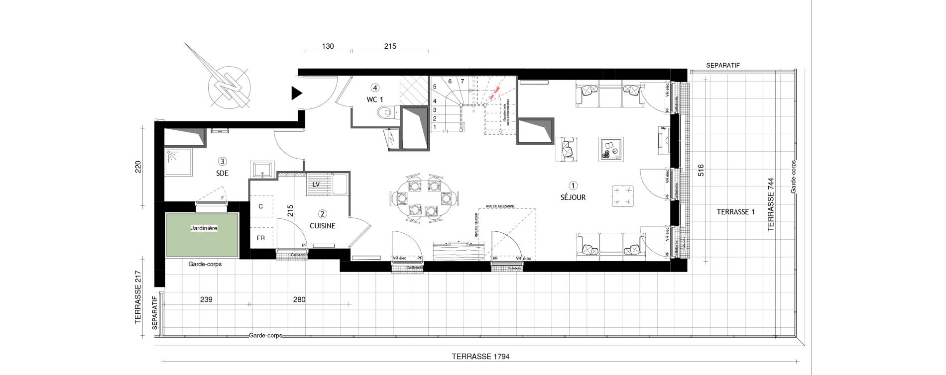 Appartement T5 de 116,40 m2 &agrave; Cergy Coteaux