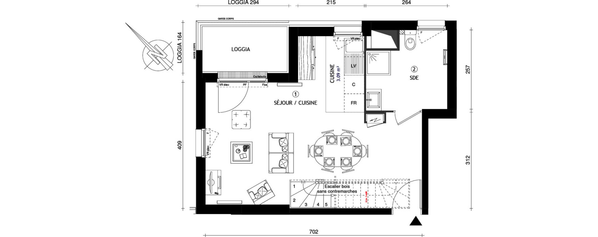 Appartement T3 de 65,50 m2 &agrave; Cergy Coteaux