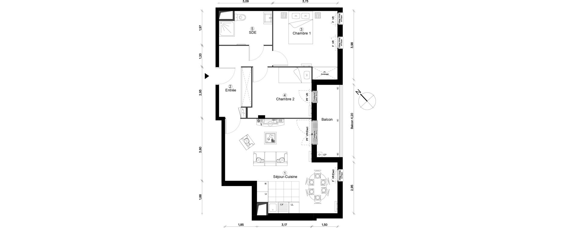 Appartement T3 de 65,82 m2 &agrave; Cergy Coteaux