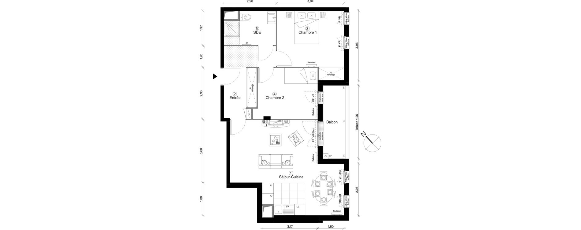 Appartement T3 de 65,82 m2 &agrave; Cergy Coteaux
