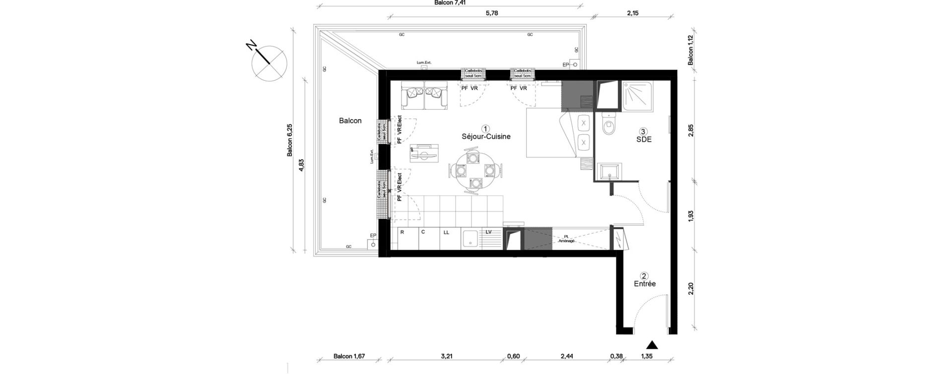 Appartement T1 de 39,85 m2 &agrave; Cergy Coteaux