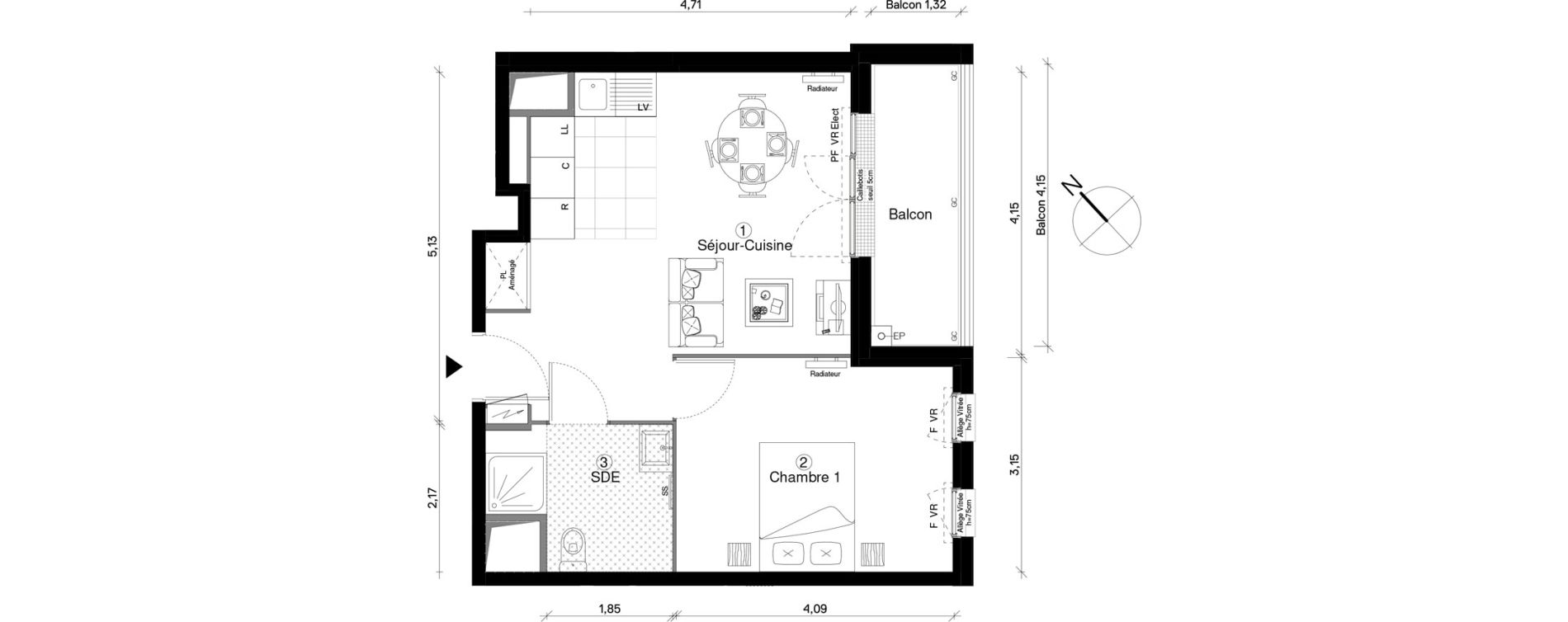 Appartement T2 de 40,65 m2 &agrave; Cergy Coteaux