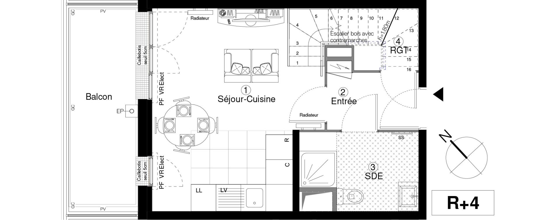 Duplex T3 de 62,65 m2 &agrave; Cergy Coteaux
