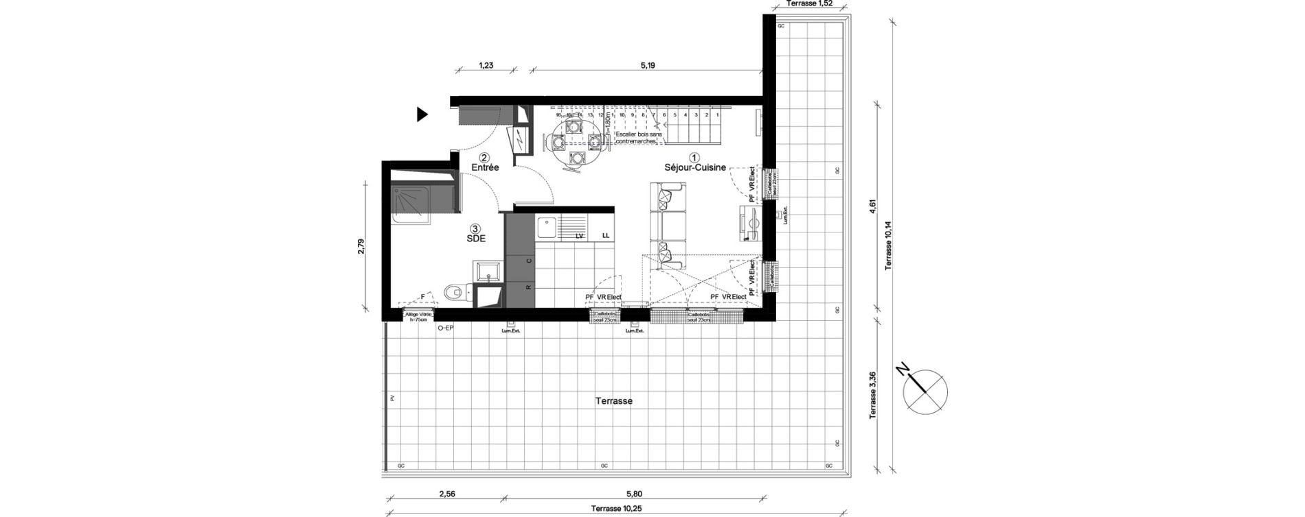 Duplex T3 de 62,49 m2 &agrave; Cergy Coteaux