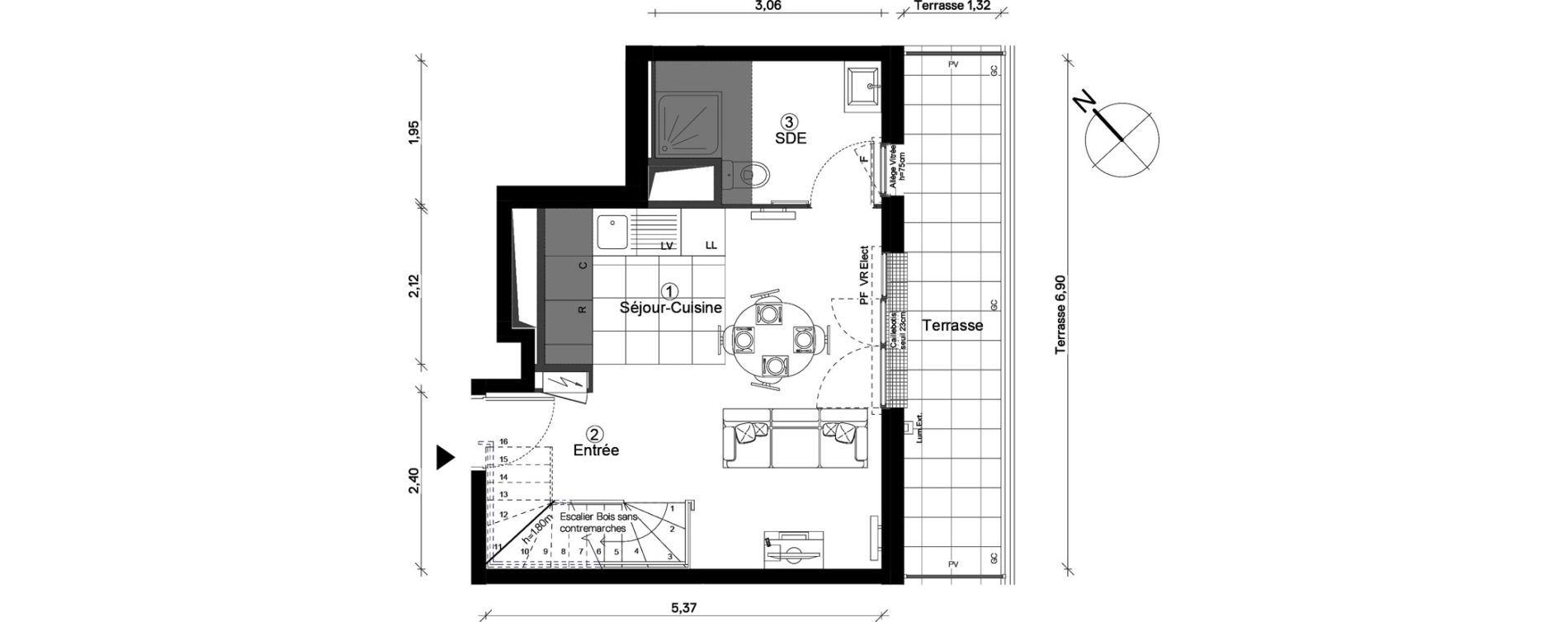 Duplex T3 de 62,73 m2 &agrave; Cergy Coteaux