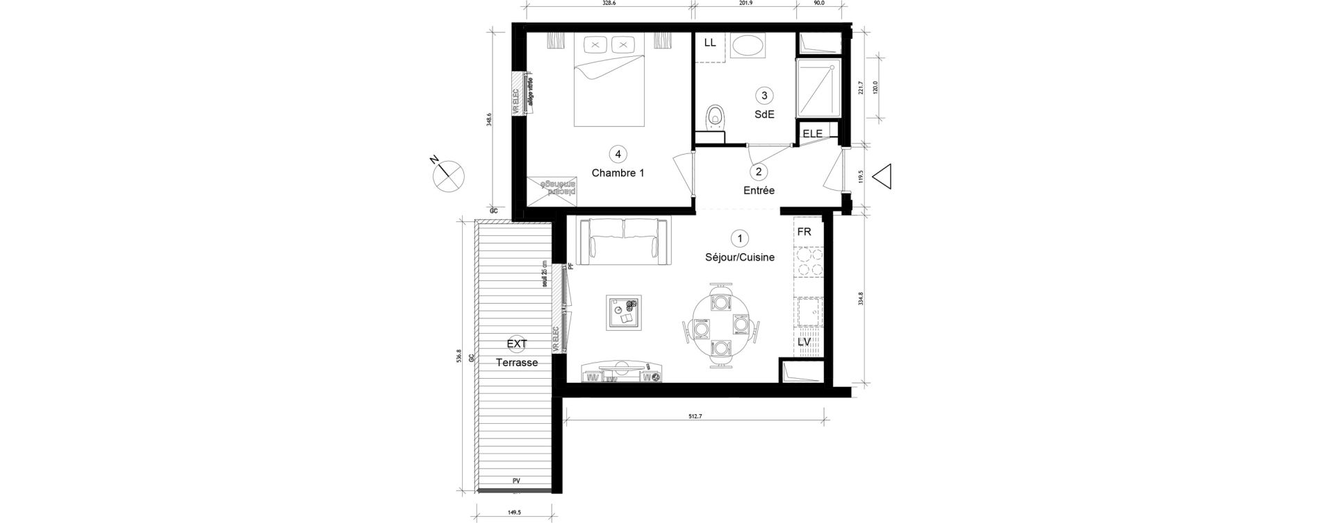Appartement T2 de 37,28 m2 &agrave; Cergy Coteaux