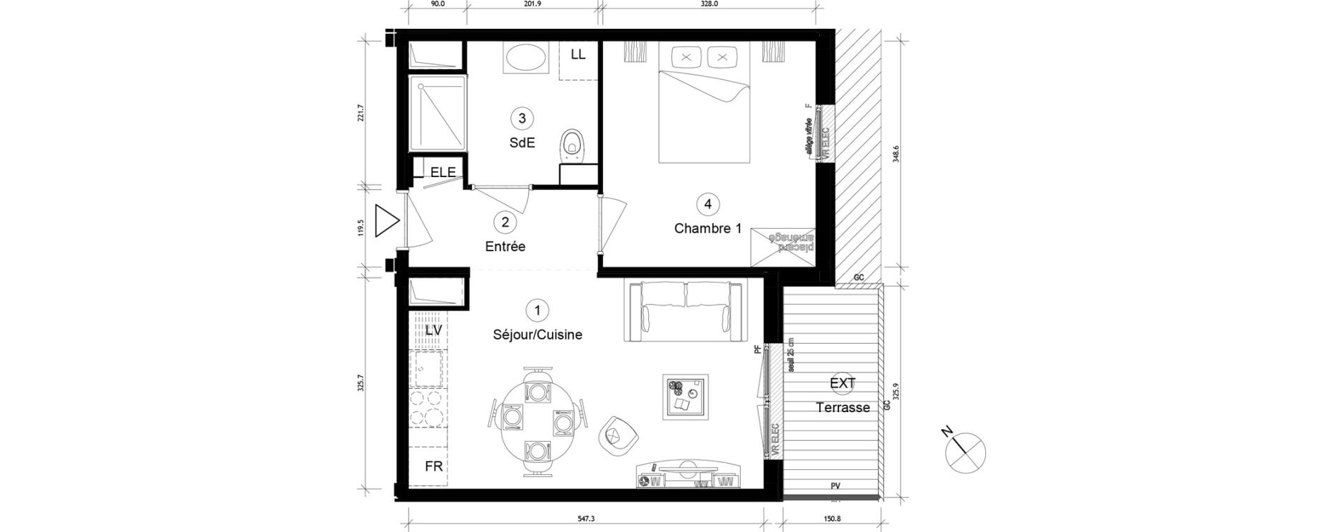 Appartement T2 de 40,61 m2 &agrave; Cergy Coteaux