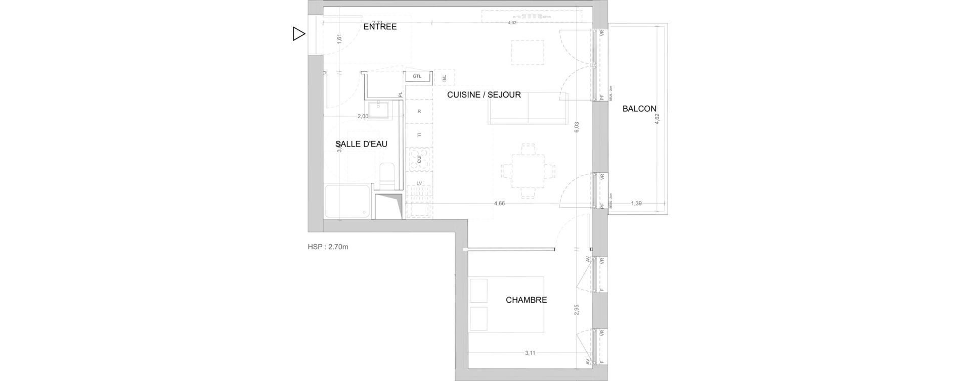 Appartement T2 de 45,67 m2 &agrave; Cergy Les doux &eacute;pis