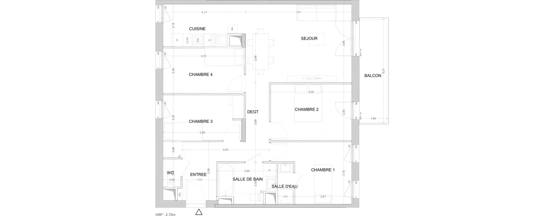 Appartement T5 de 90,73 m2 &agrave; Cergy Les doux &eacute;pis