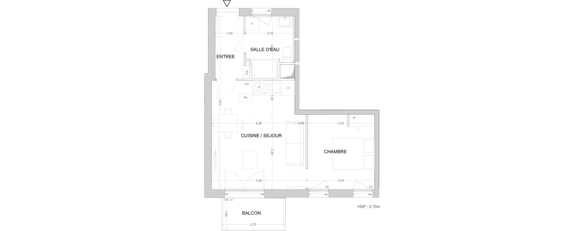 Appartement T2 de 39,41 m2 &agrave; Cergy Les doux &eacute;pis