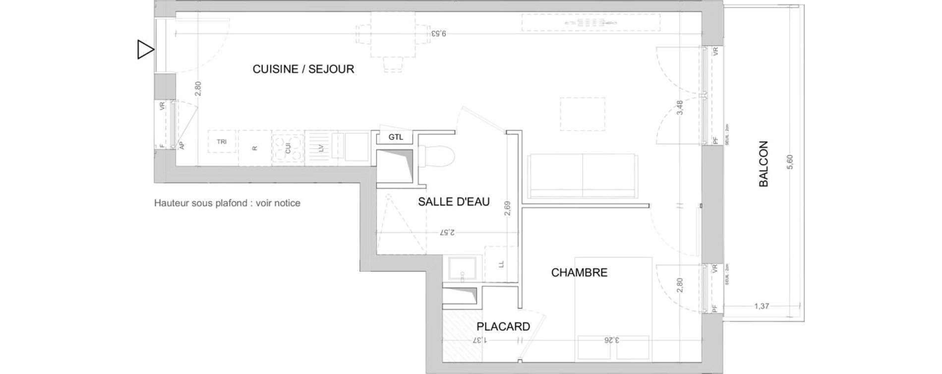 Appartement T2 de 43,37 m2 &agrave; Cergy Les doux &eacute;pis